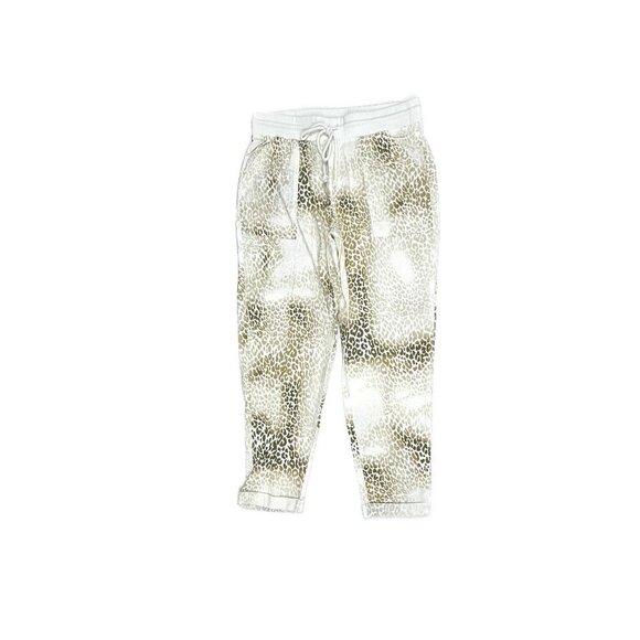 Cato Pull On Drawstring Joggers Women's size S White Tan Leopard Print Jeans - Picture 1 of 4